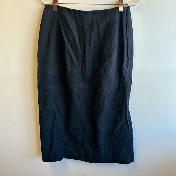 Madewell Black Button Front Wrap Midi Dress Women's NWT Size 4 Linen High Rise - Picture 5 of 7